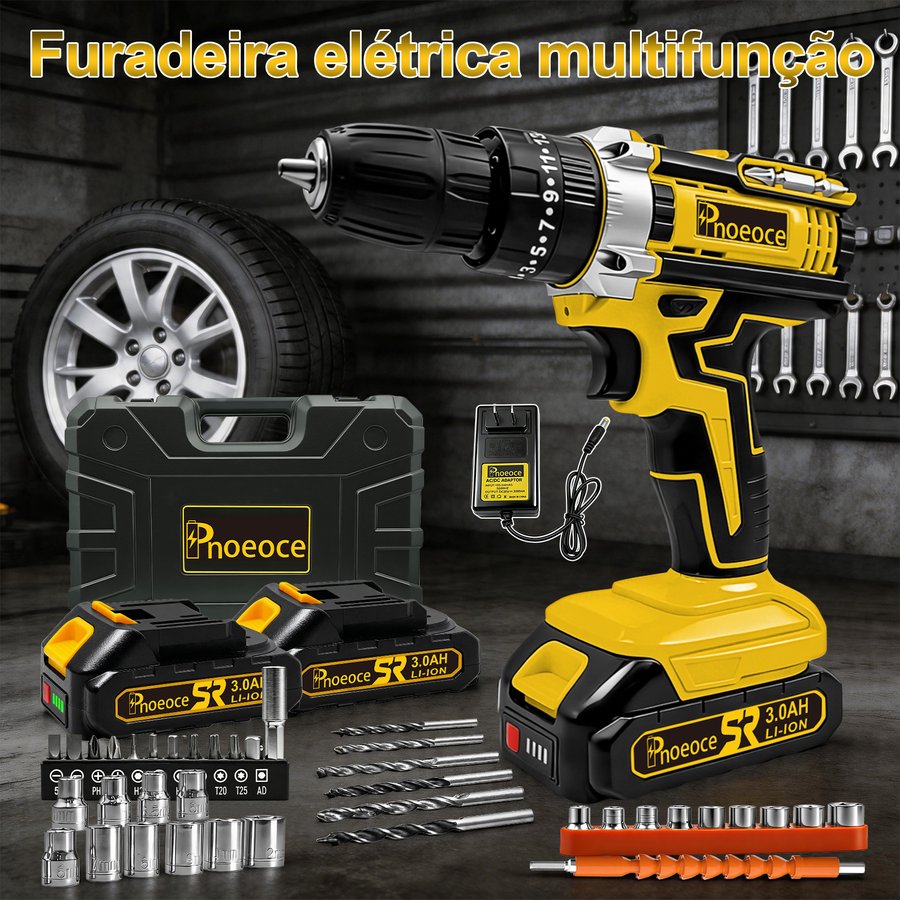 PNOEOCE Furadeira Parafusadeira 48V Sem Fio | 2 Baterias + Kit Completo | Multifuncional Alta Potência — imagem 8