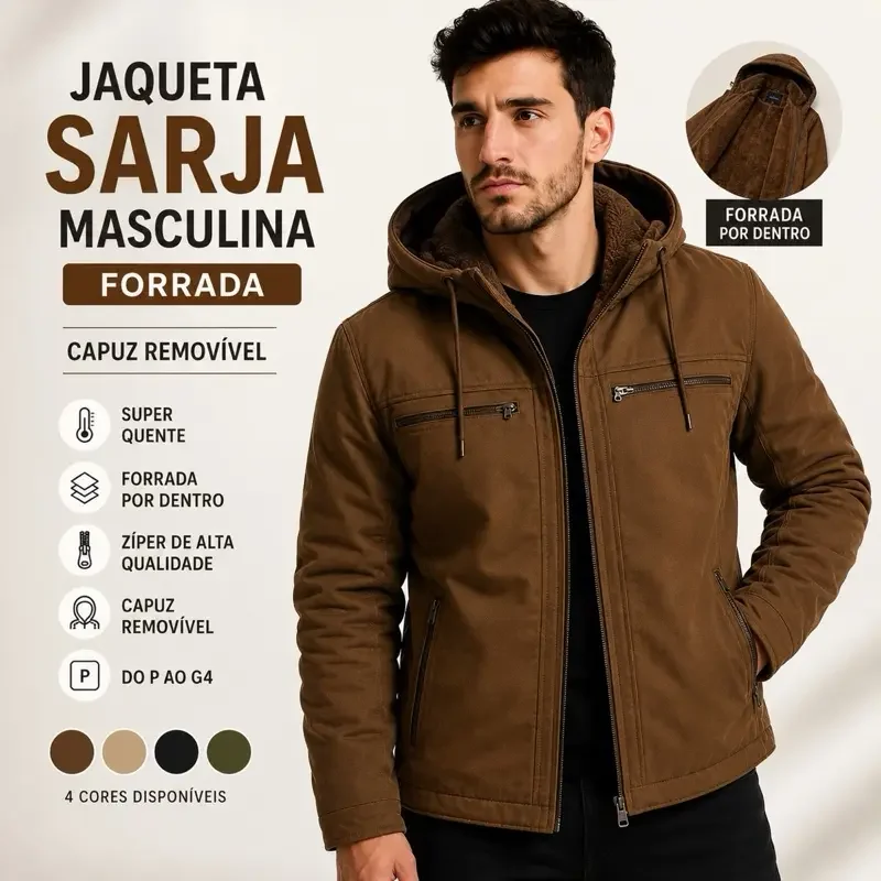Pague 1 Leve 2 - Jaqueta Masculina Sarja Forrada com Capuz Plus Size — imagem 2