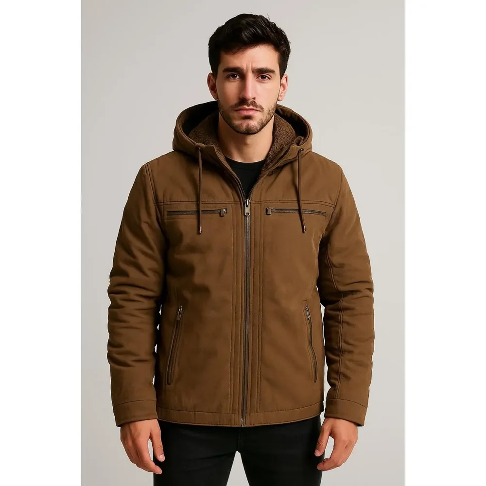 Pague 1 Leve 2 - Jaqueta Masculina Sarja Forrada com Capuz Plus Size — imagem 4