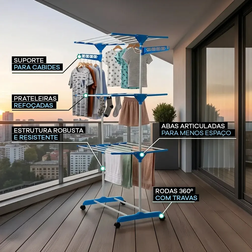 Tower Varal de Chão 3 Andares Dobrável Portátil - Grande Capacidade — imagem 4